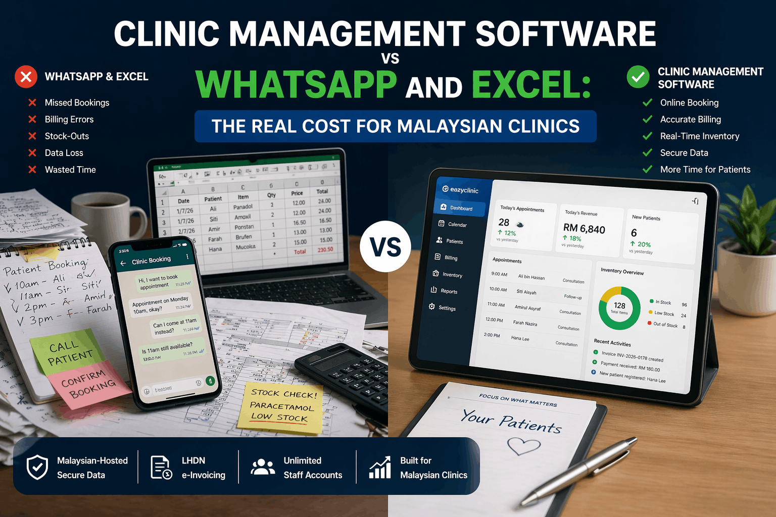 Clinic Management Software vs WhatsApp and Excel: The Real Cost for Malaysian Clinics