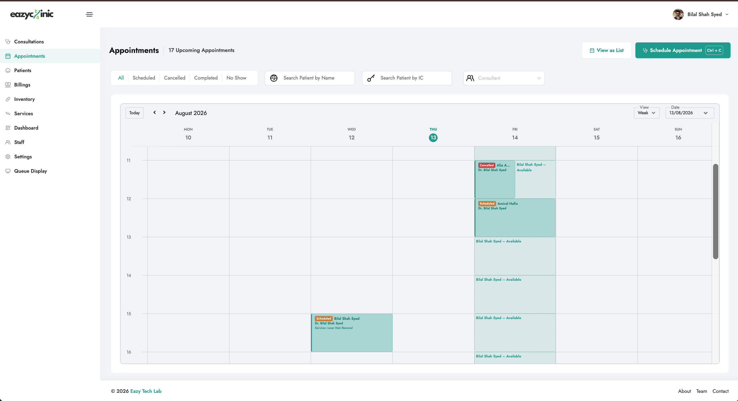 Appointments calendar view